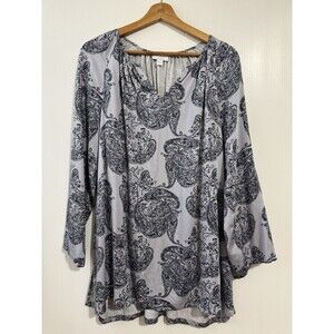 Pure J Jill Sz M Womens Lavender/Navy Blue Paisley Print Tunic Blouse